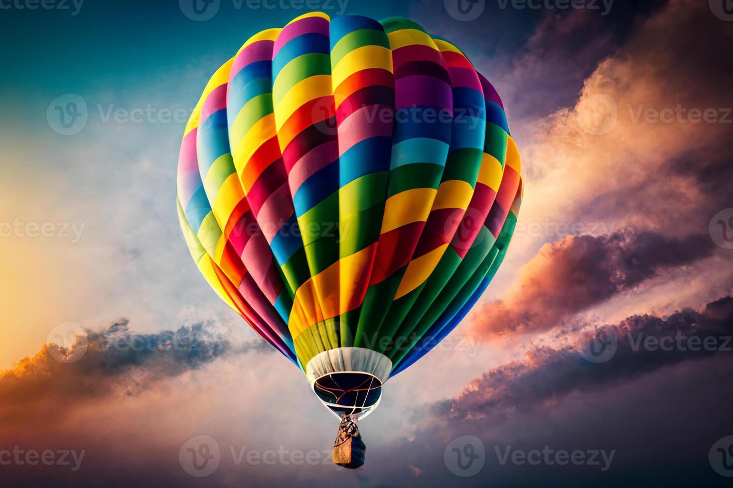 un vistoso, volador globo a través de el cielo. generativo ai foto