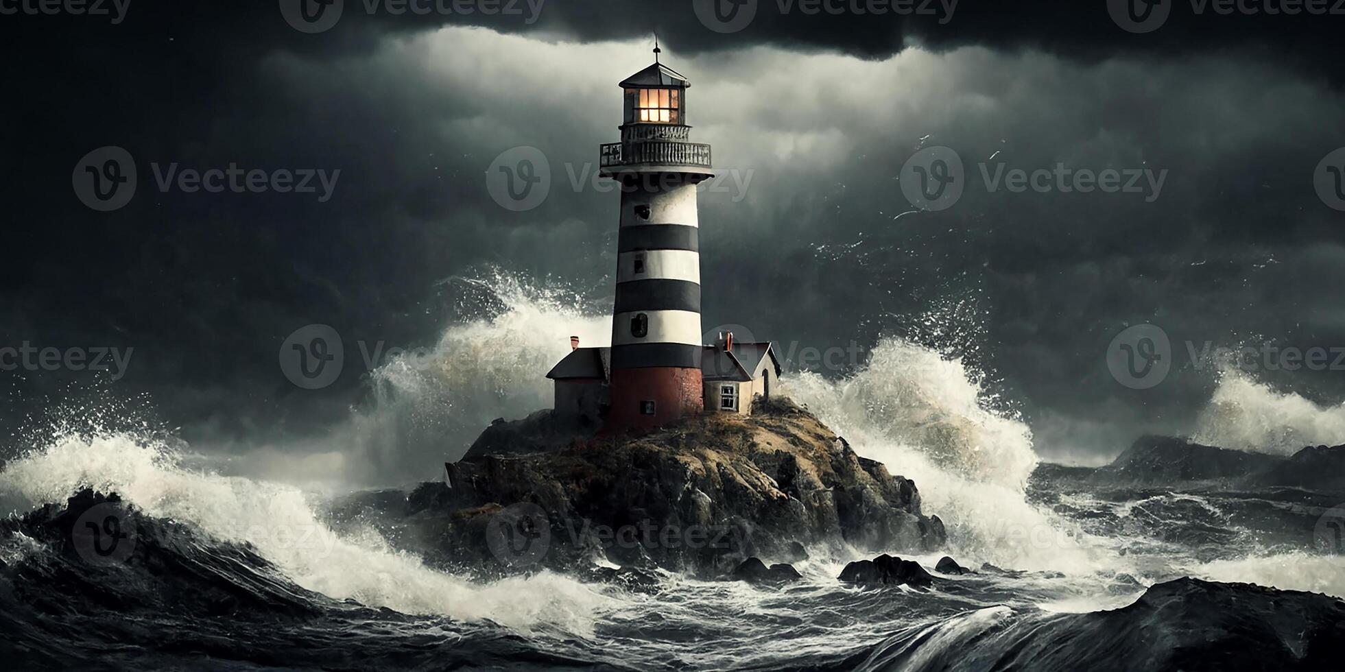 A lighthouse to light the way during a storm. Art composition. photo