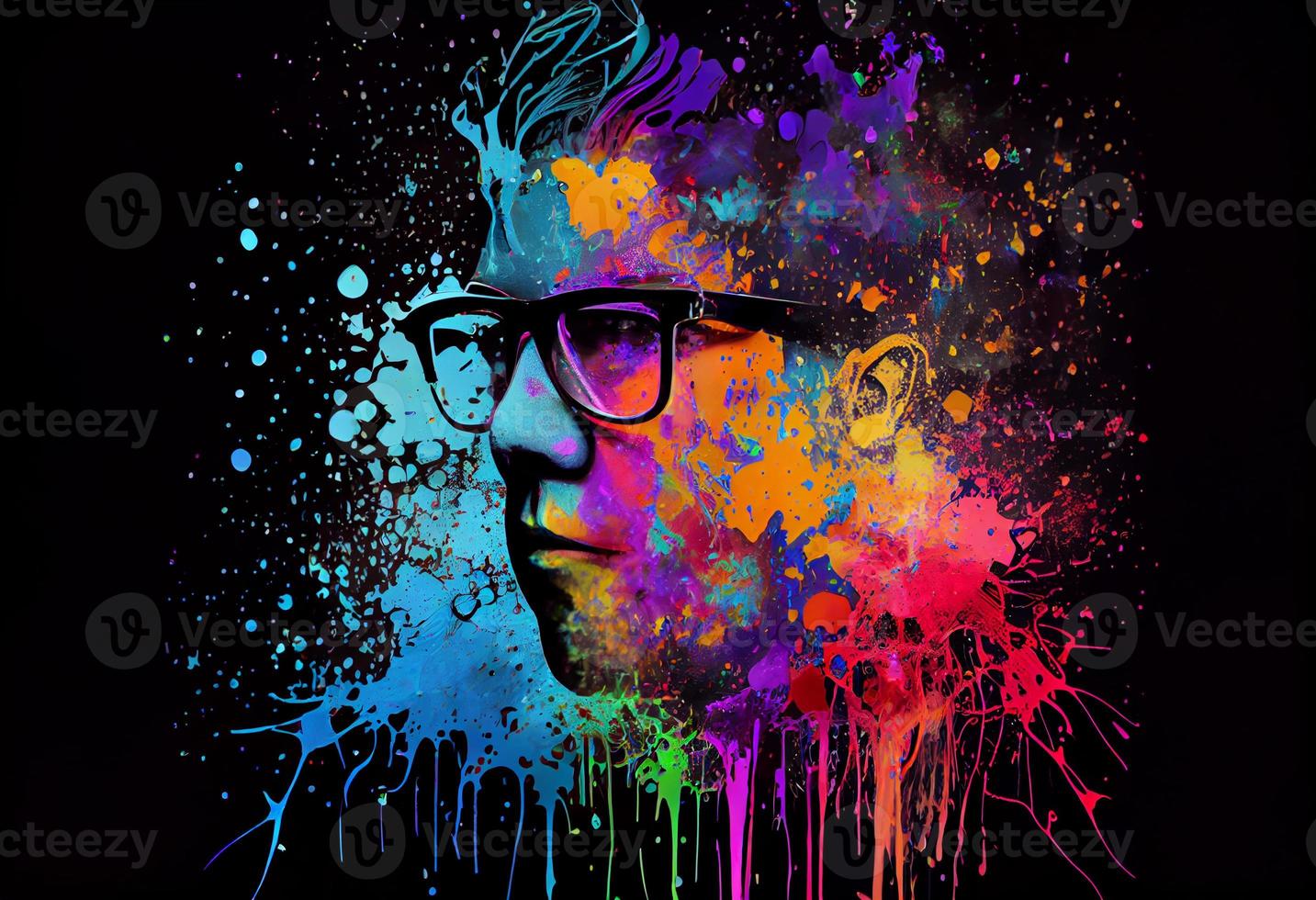 a person with glasses in rainbow color splash. Generate Ai. photo