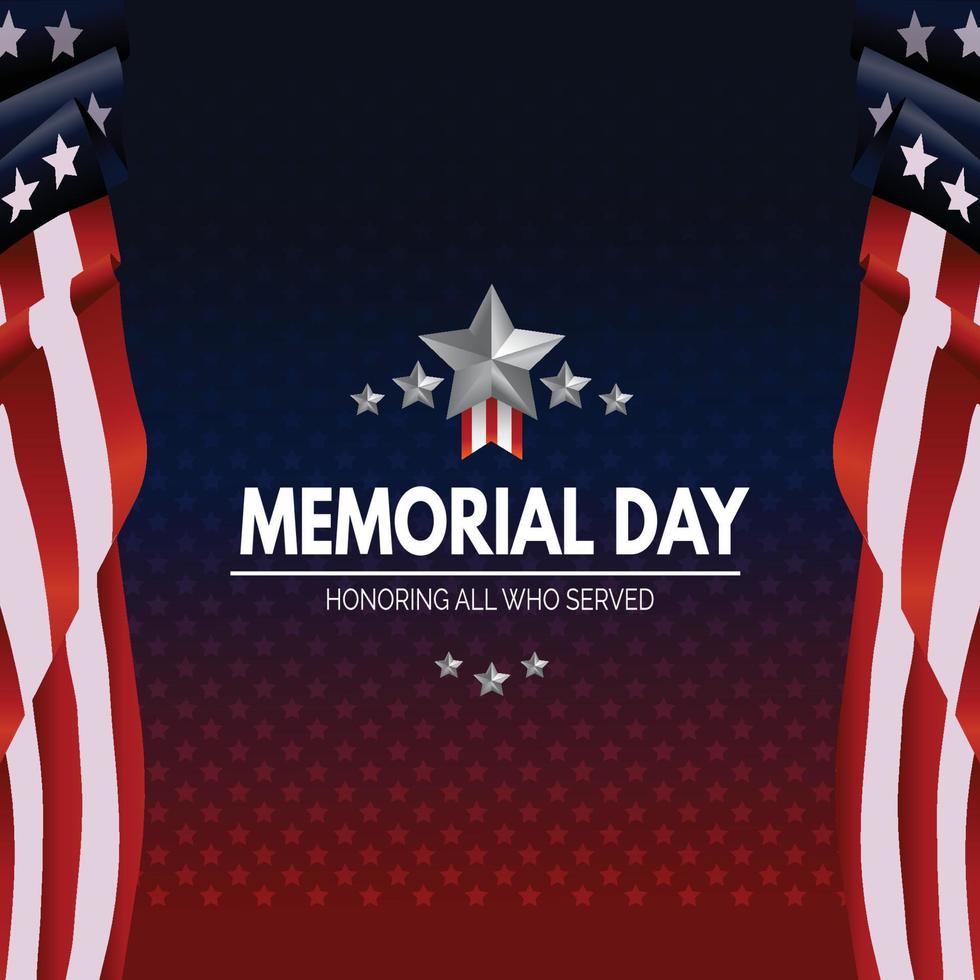 A blue background with American flag stars and the words memorial day honoring all who served vector