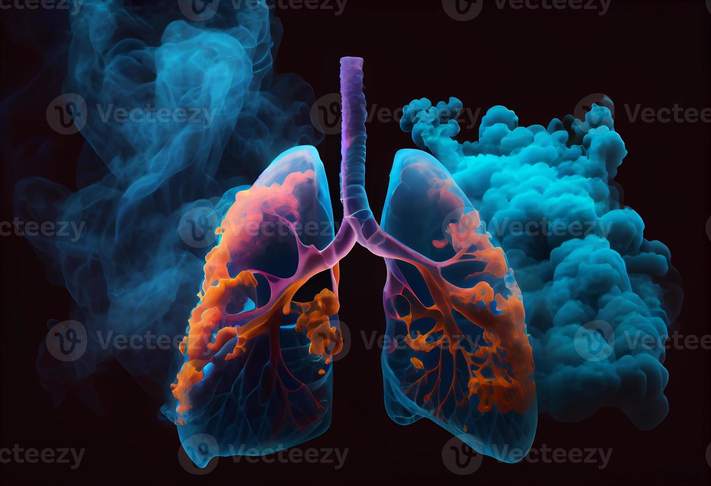 humano pulmón con fumar , pulmón enfermedad desde de fumar. generar ai. foto