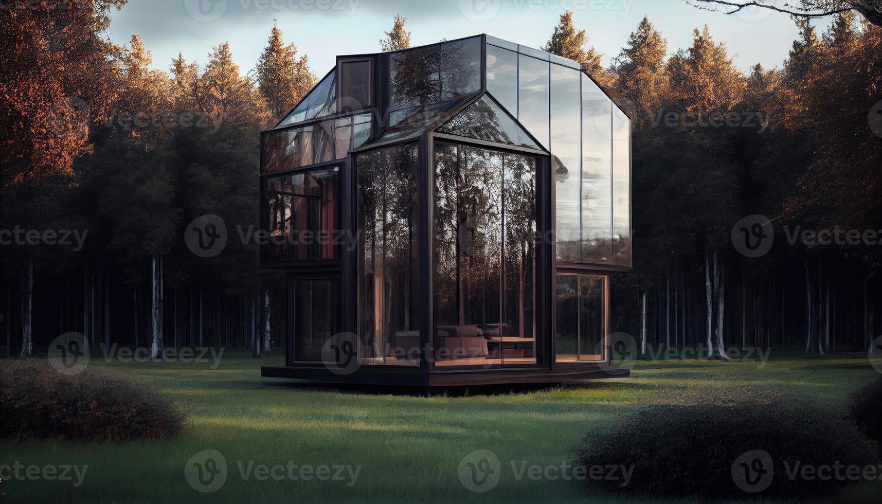 vaso casa de el futuro hecho de madera y vaso. generar ai. foto