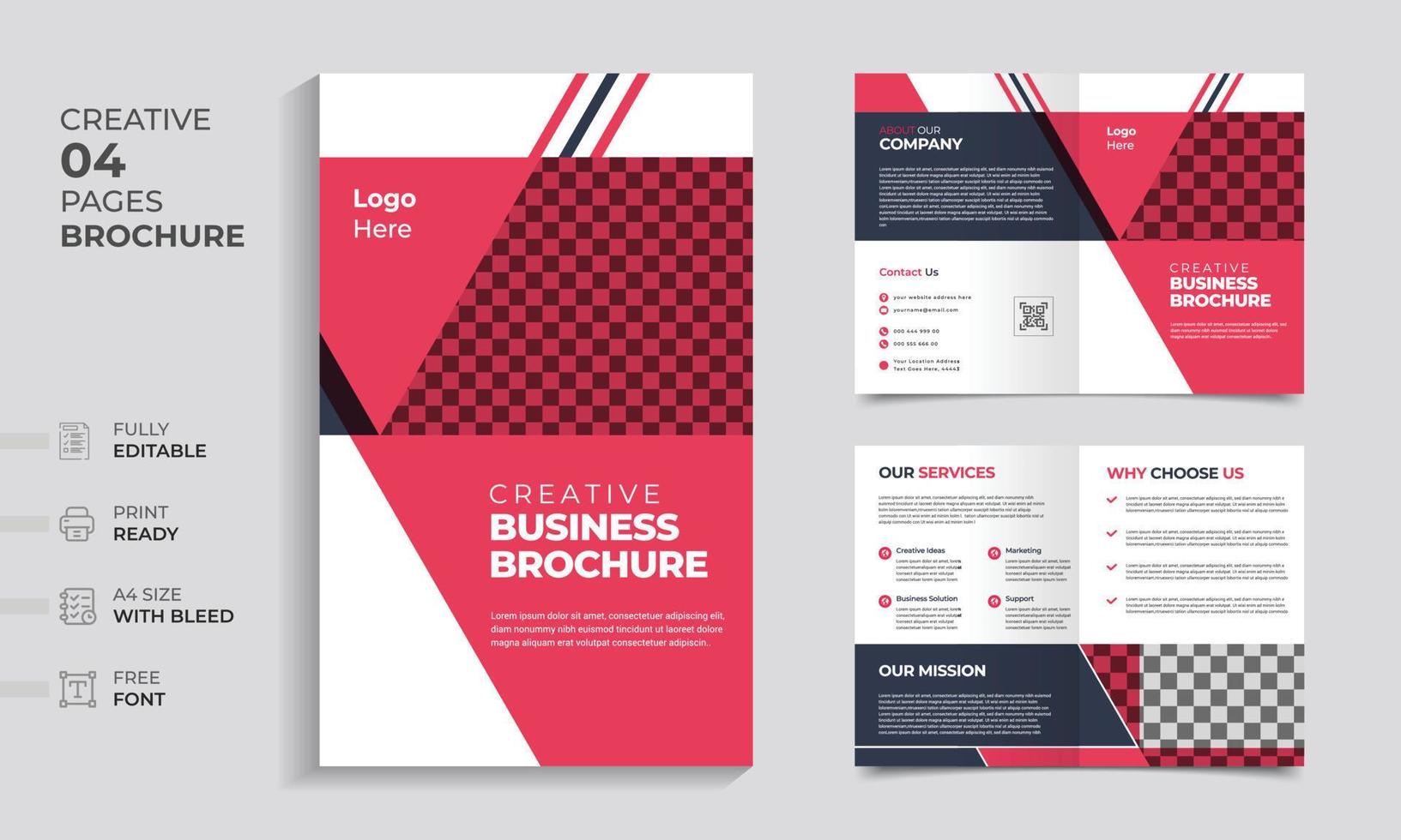 Minimal business brochure template layout design, creative business brochure, business profile brochure red color shape design, corporate company profile, annual report, editable business brochure. vector