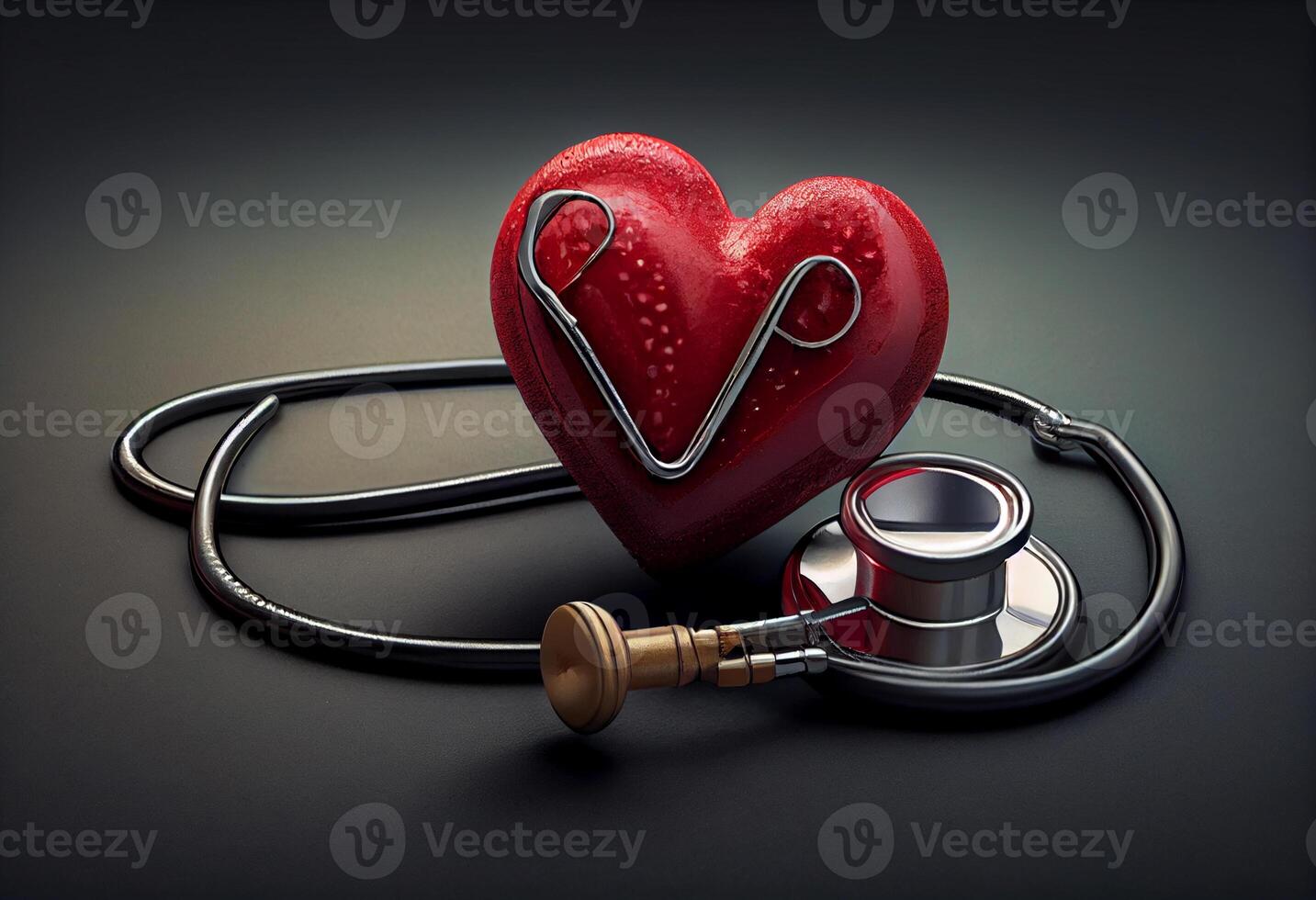 Red heart with stethoscope. Generate Ai. photo