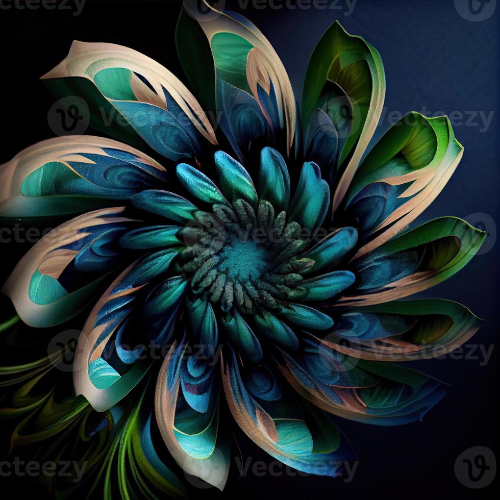 Flower with a blue and green design. Generate Ai. photo