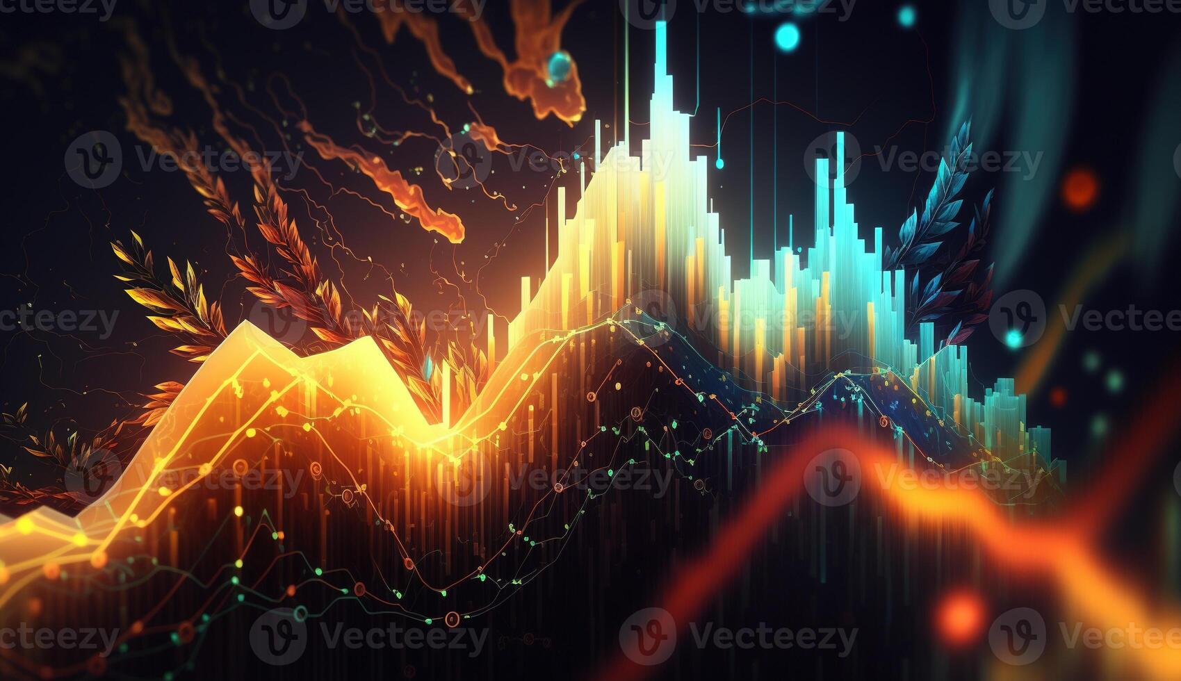 , stock market chart lines, financial graph on technology abstract background represent financial crisis, financial meltdown. Technology concept, trading market concept. photo