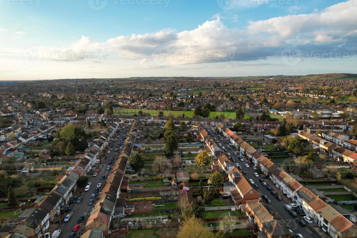 Aerial View of Luton Residential District of Saint Augustine Ave Luton England England Great Britain. The Image was Captured on 06-April-2023 with Drone's Camera During Sunset photo