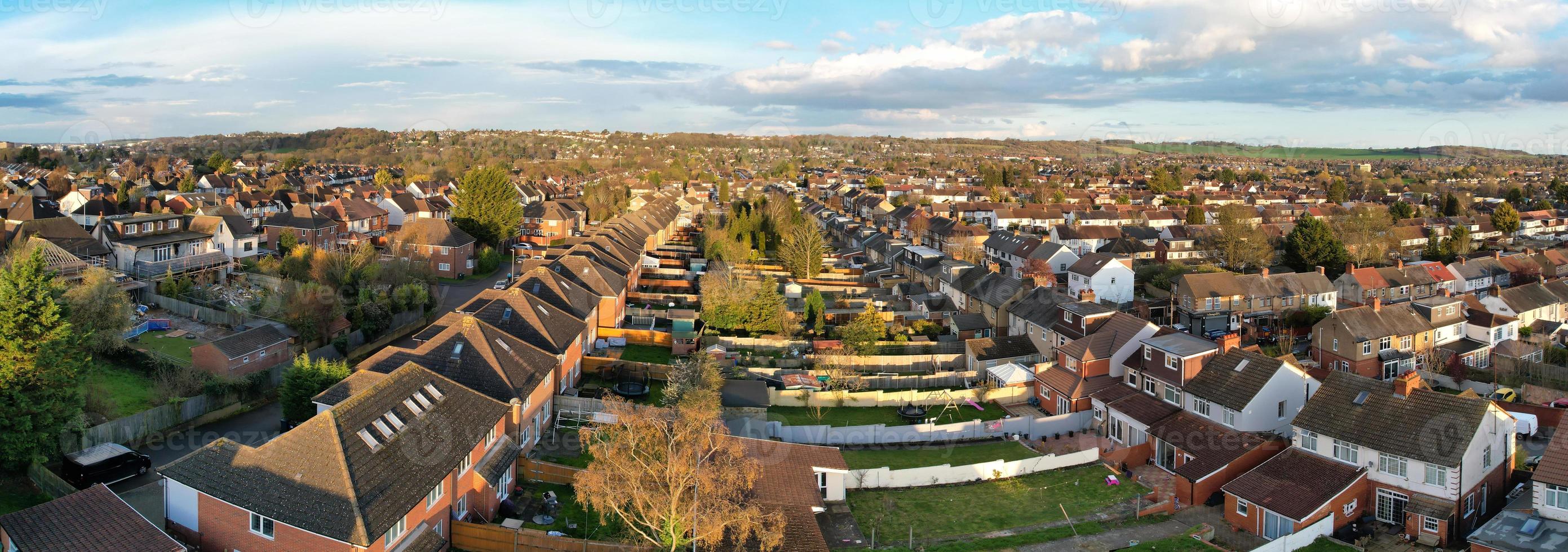 Aerial View of Luton Residential District of Saint Augustine Ave Luton England England Great Britain. The Image was Captured on 06-April-2023 with Drone's Camera During Sunset photo
