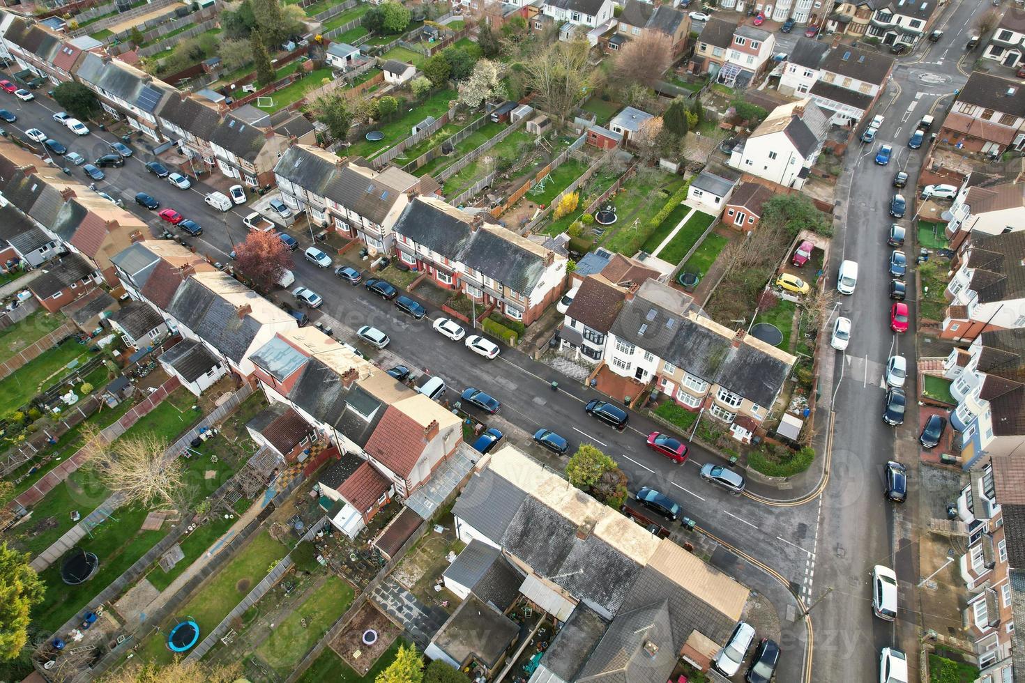 Aerial View of Luton Residential District of Saint Augustine Ave Luton England England Great Britain. The Image was Captured on 06-April-2023 with Drone's Camera During Sunset photo