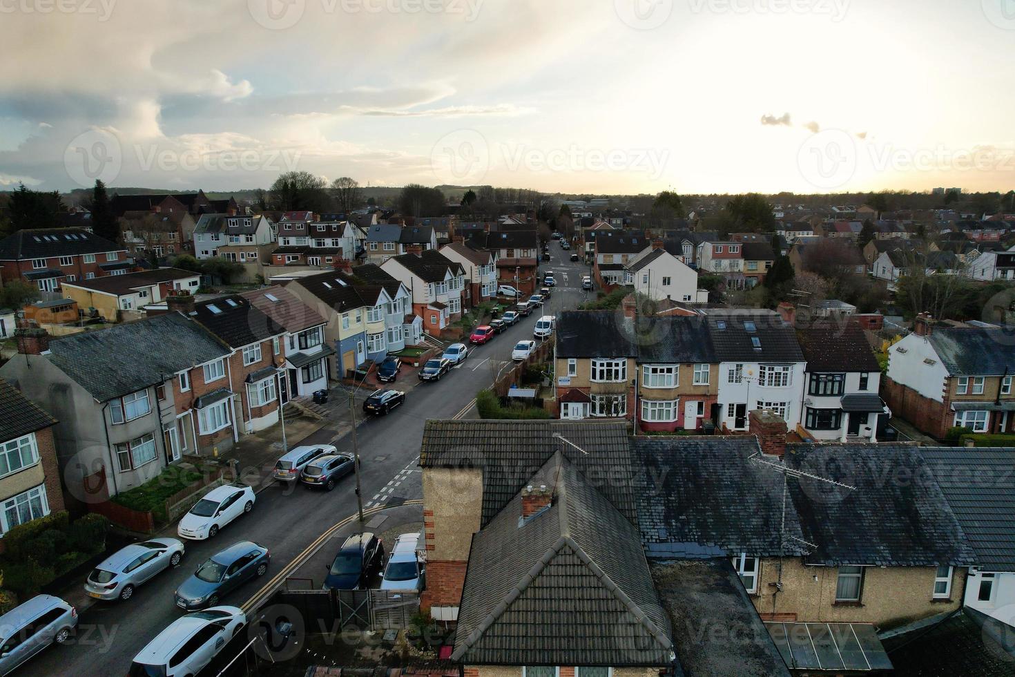 Aerial View of Luton Residential District of Saint Augustine Ave Luton England England Great Britain. The Image was Captured on 06-April-2023 with Drone's Camera During Sunset photo