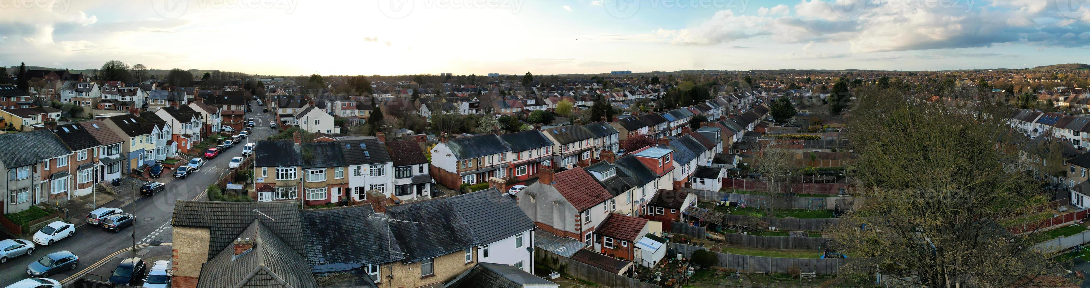 Aerial View of Luton Residential District of Saint Augustine Ave Luton England England Great Britain. The Image was Captured on 06-April-2023 with Drone's Camera During Sunset photo