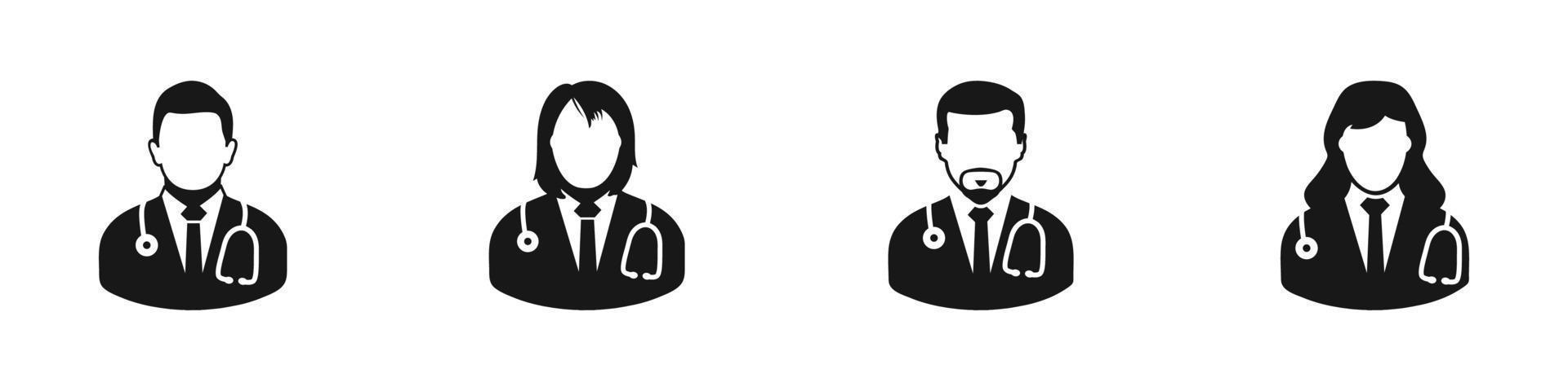 Medical Doctor Icon Set. Collection of Male and Female Physician Icons. Editable Flat Vector Illustration.