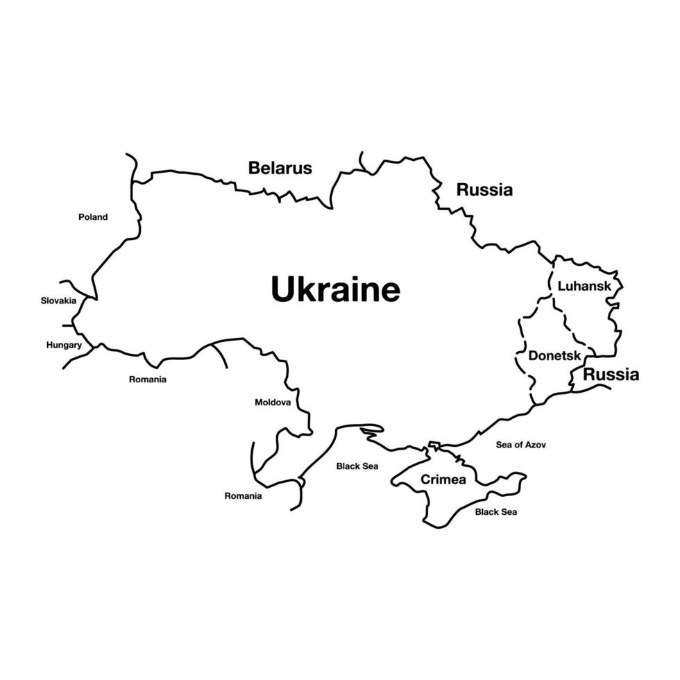 Russia vs Ukraine Conflict Outline Map. Editable Vector EPS Symbol Illustration.