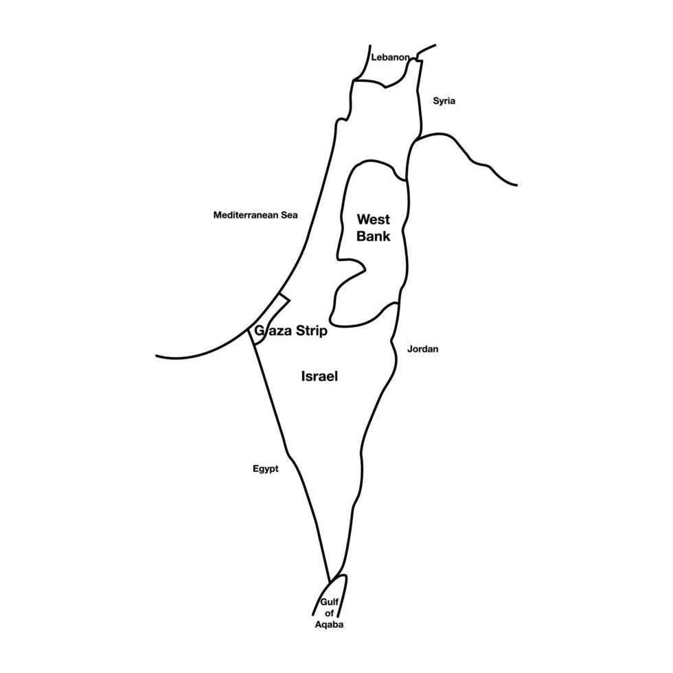 Palestine and Israel Outline Map. Editable Vector EPS Symbol Illustration.