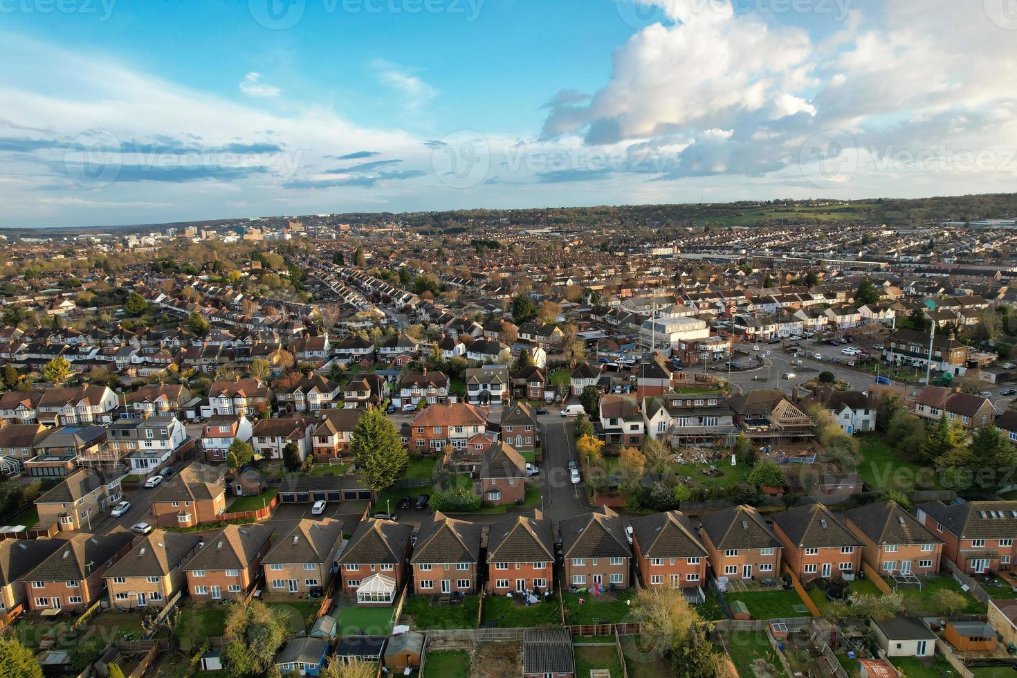 Aerial View of Luton Residential District of Saint Augustine Ave Luton England England Great Britain. The Image was Captured on 06-April-2023 with Drone's Camera During Sunset photo