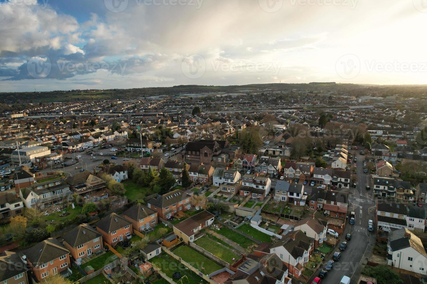 Aerial View of Luton Residential District of Saint Augustine Ave Luton England England Great Britain. The Image was Captured on 06-April-2023 with Drone's Camera During Sunset photo