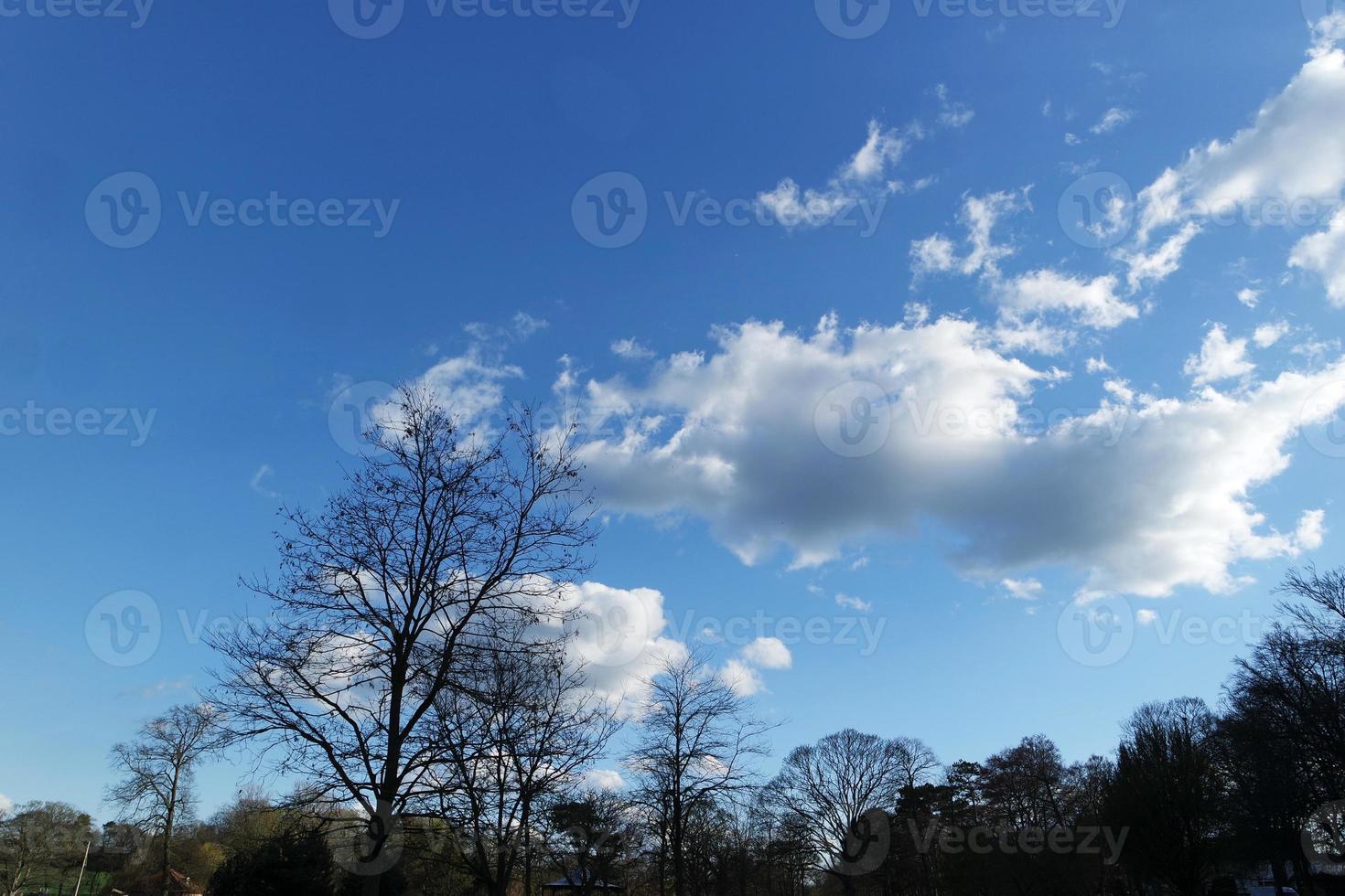 Low Angle View of Local Public Park and Beautiful Trees a Clear and Cold Day of 24-March-2023 at Luton Town of England UK. photo