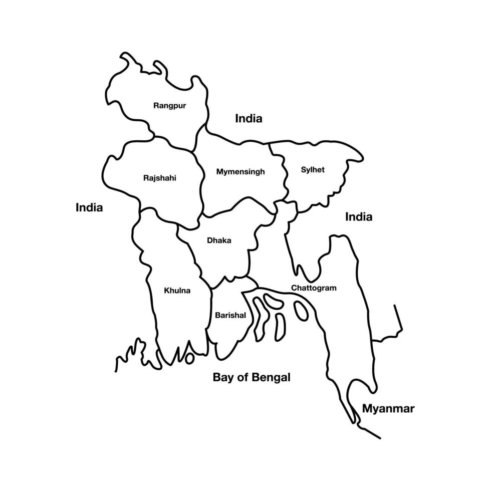 Division Wise Bangladesh Outline Map. Editable Vector EPS Symbol Illustration.