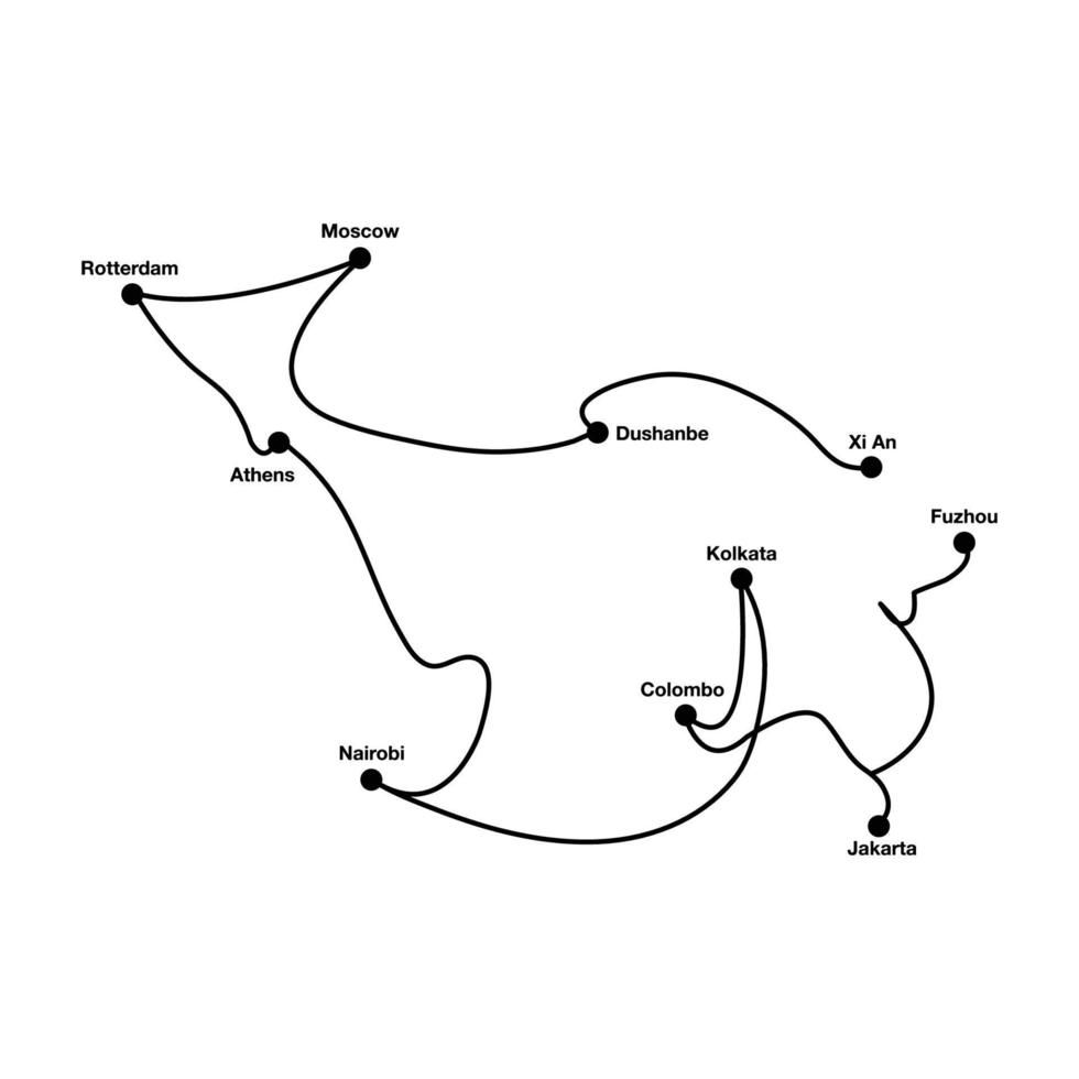 Belt Road Initiative Map. Editable Vector EPS Symbol Illustration.