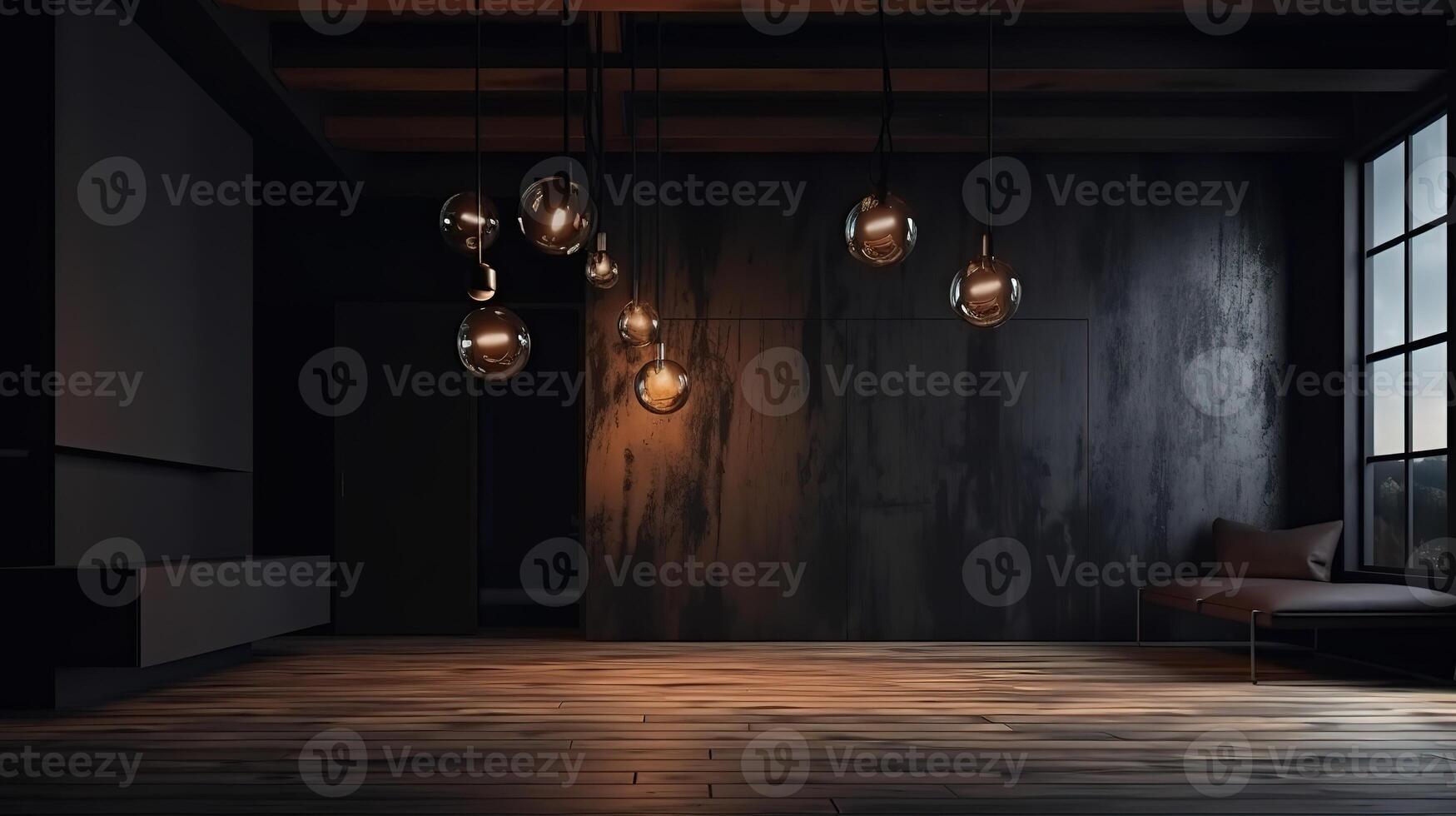 Modern dark home interior background, wall mock up. photo