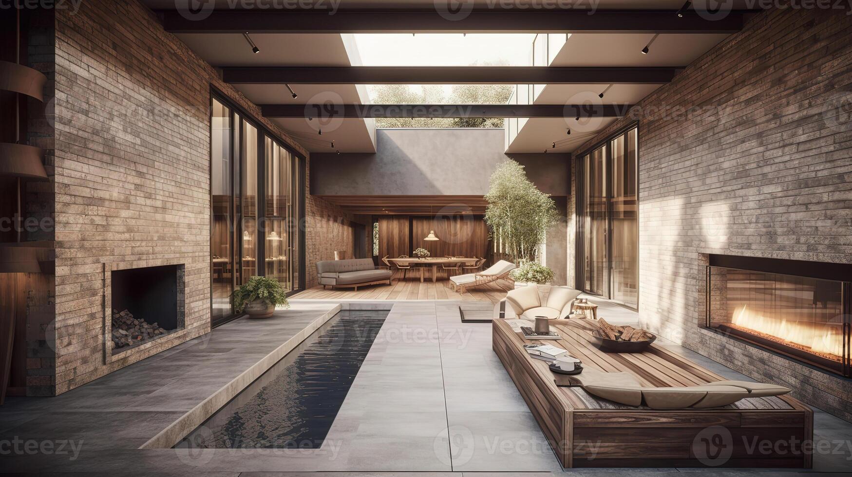 Modern architecture meets rustic accents with this interior. photo