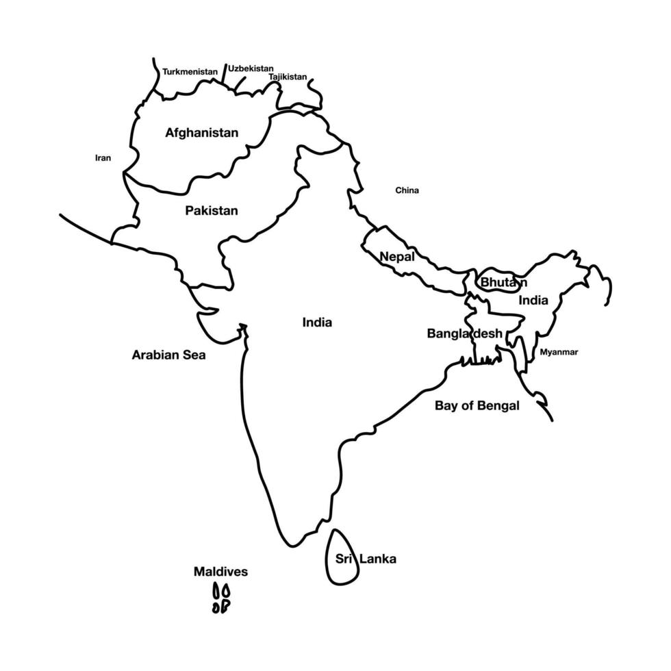 South Asia Outline Map. Editable Vector EPS Symbol Illustration.