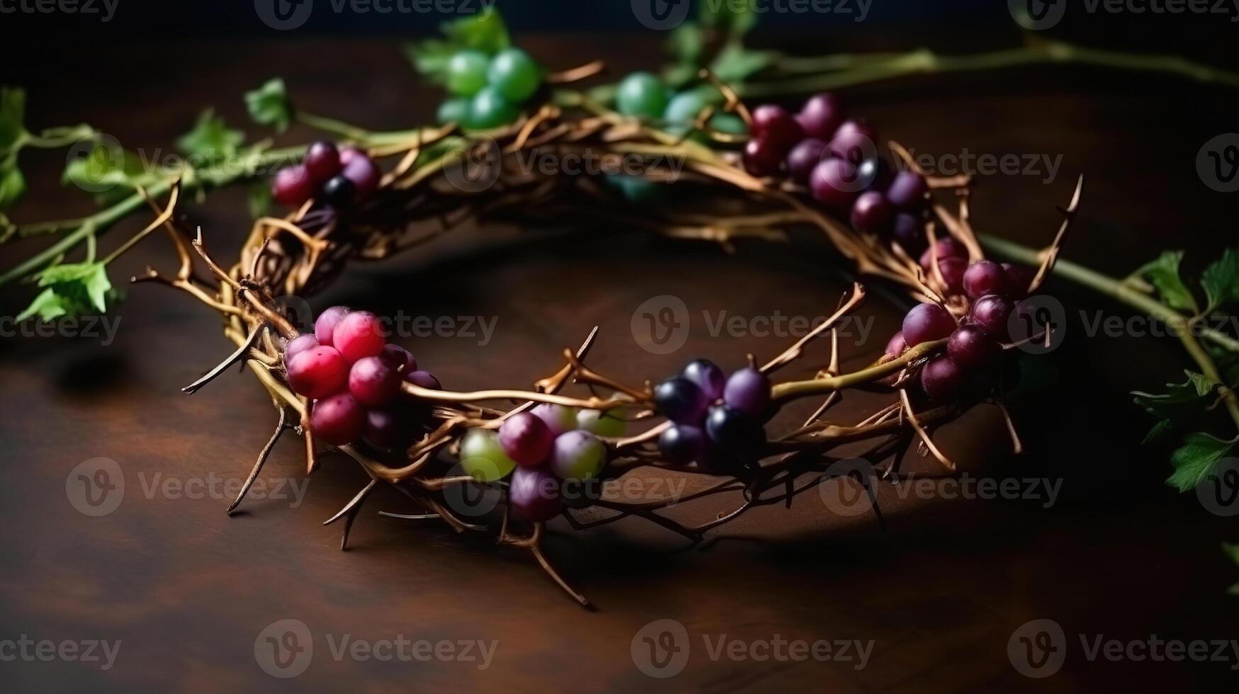 Flat lay crown of thorns still life, colorful, ultra realistic. photo