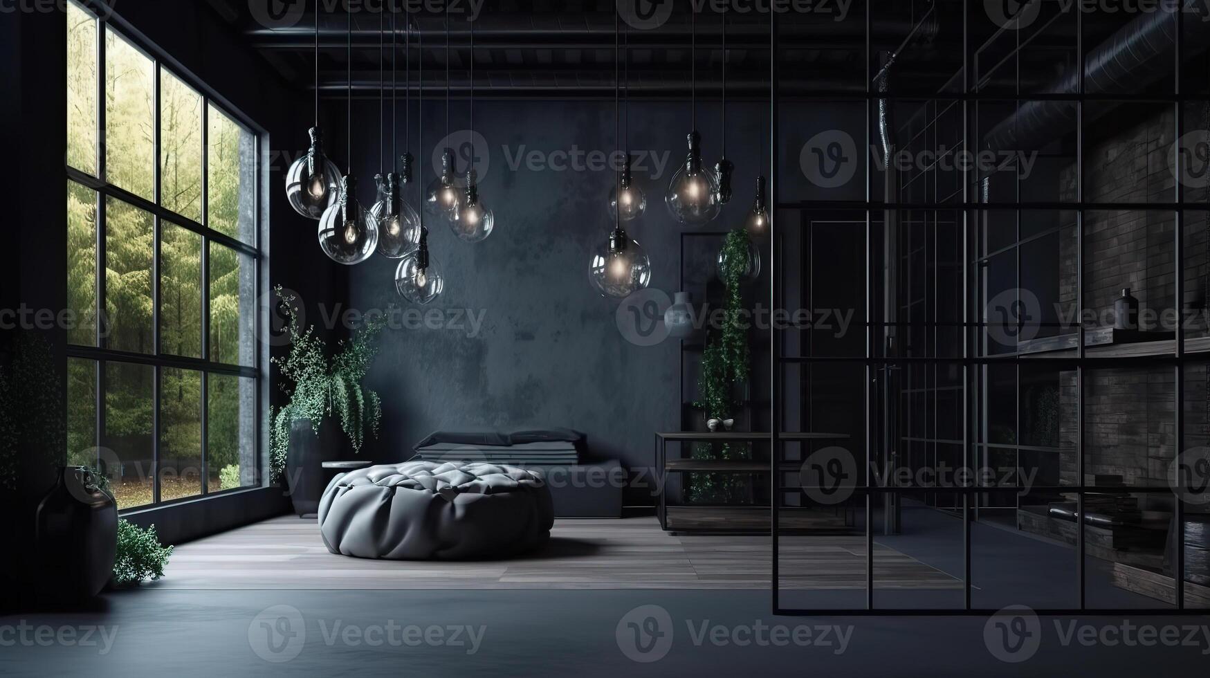 Modern dark home interior background, wall mock up. photo
