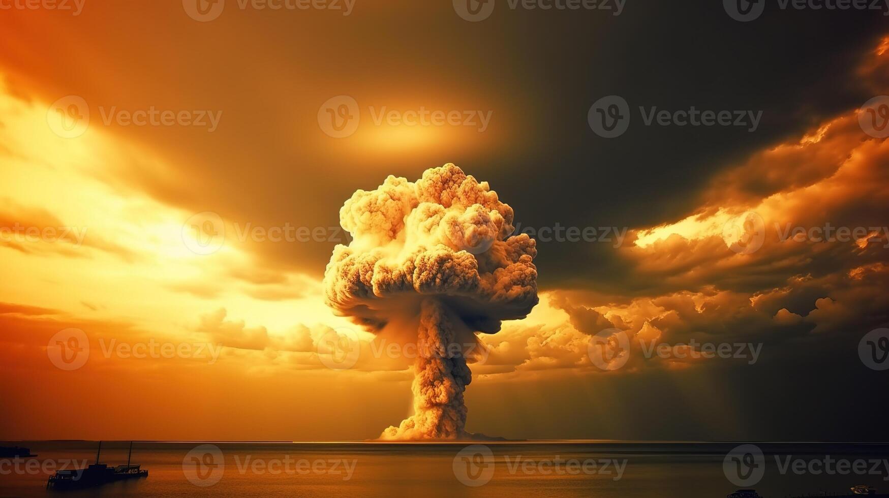 The Apocalypse Unleashed, Massive Nuclear Bomb Explosion. photo
