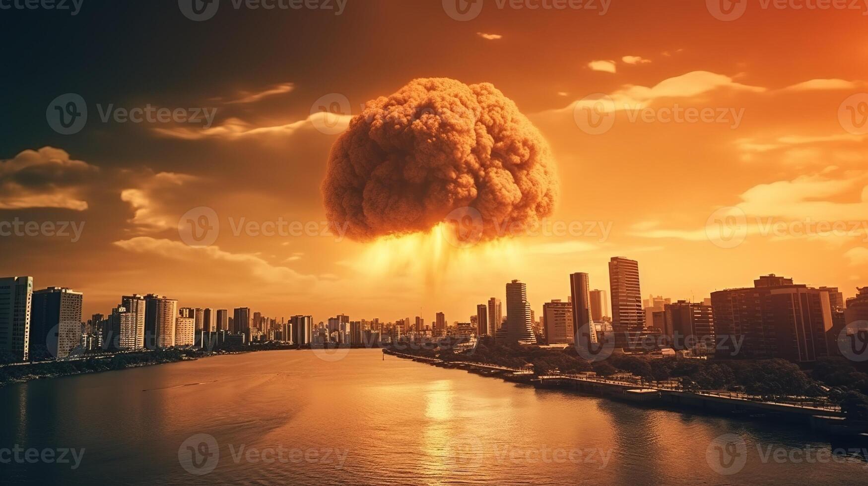 The Apocalypse Unleashed, Massive Nuclear Bomb Explosion. photo