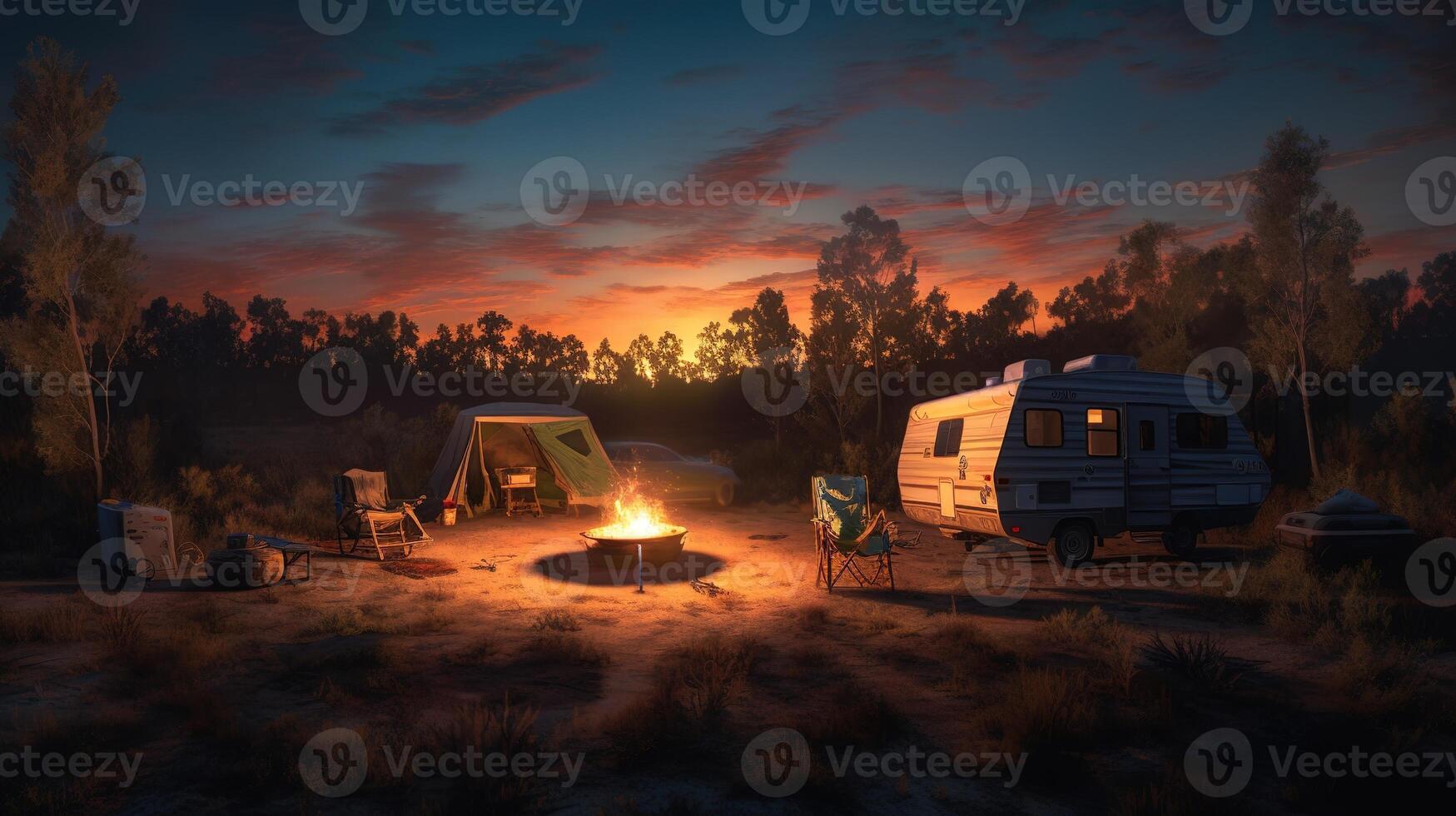 Dawn in the Wild, Camping at Sunrise. photo