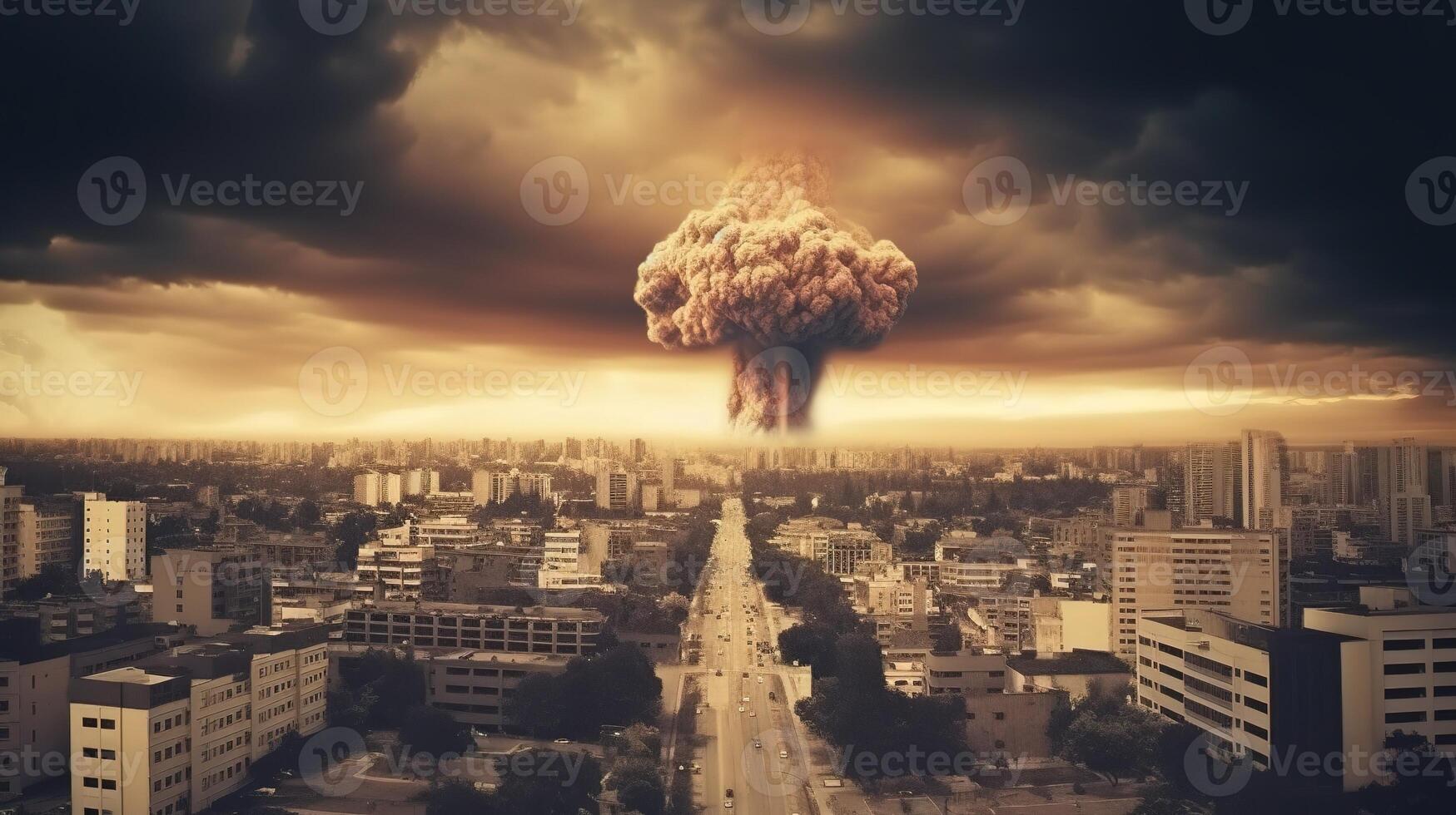 el apocalipsis soltado, masivo nuclear bomba explosión. generativo ai foto