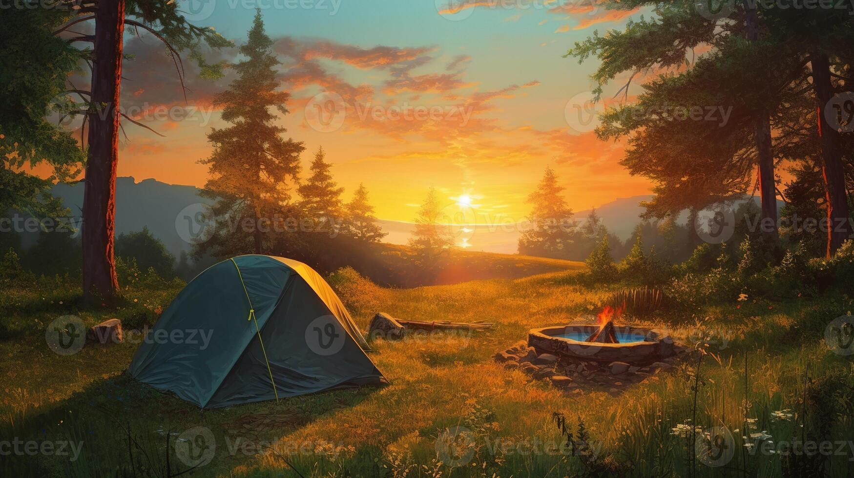 Dawn in the Wild, Camping at Sunrise. photo