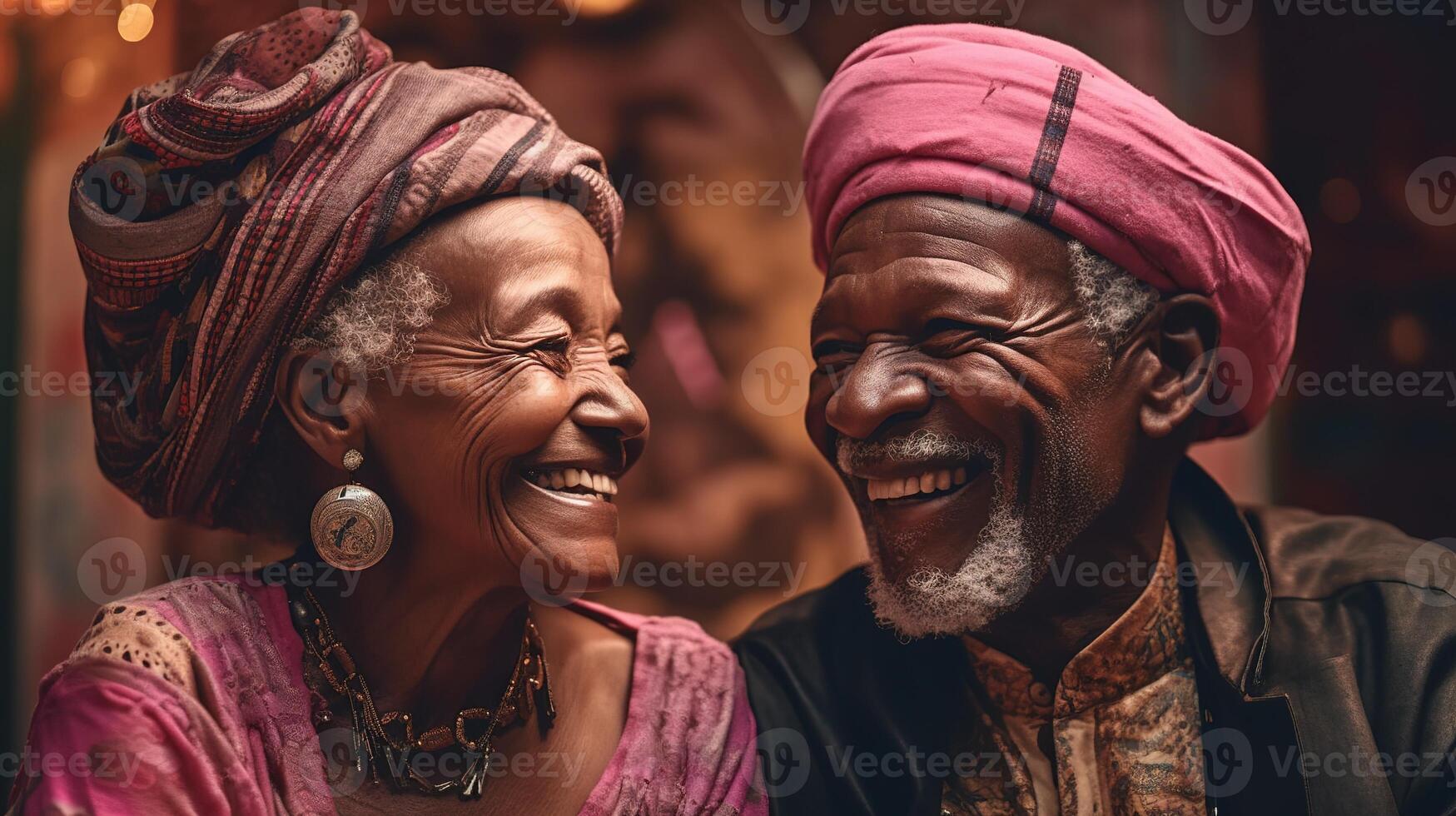 alegre mayor amor. africano Pareja Comparte la risa y felicidad. generativo ai foto