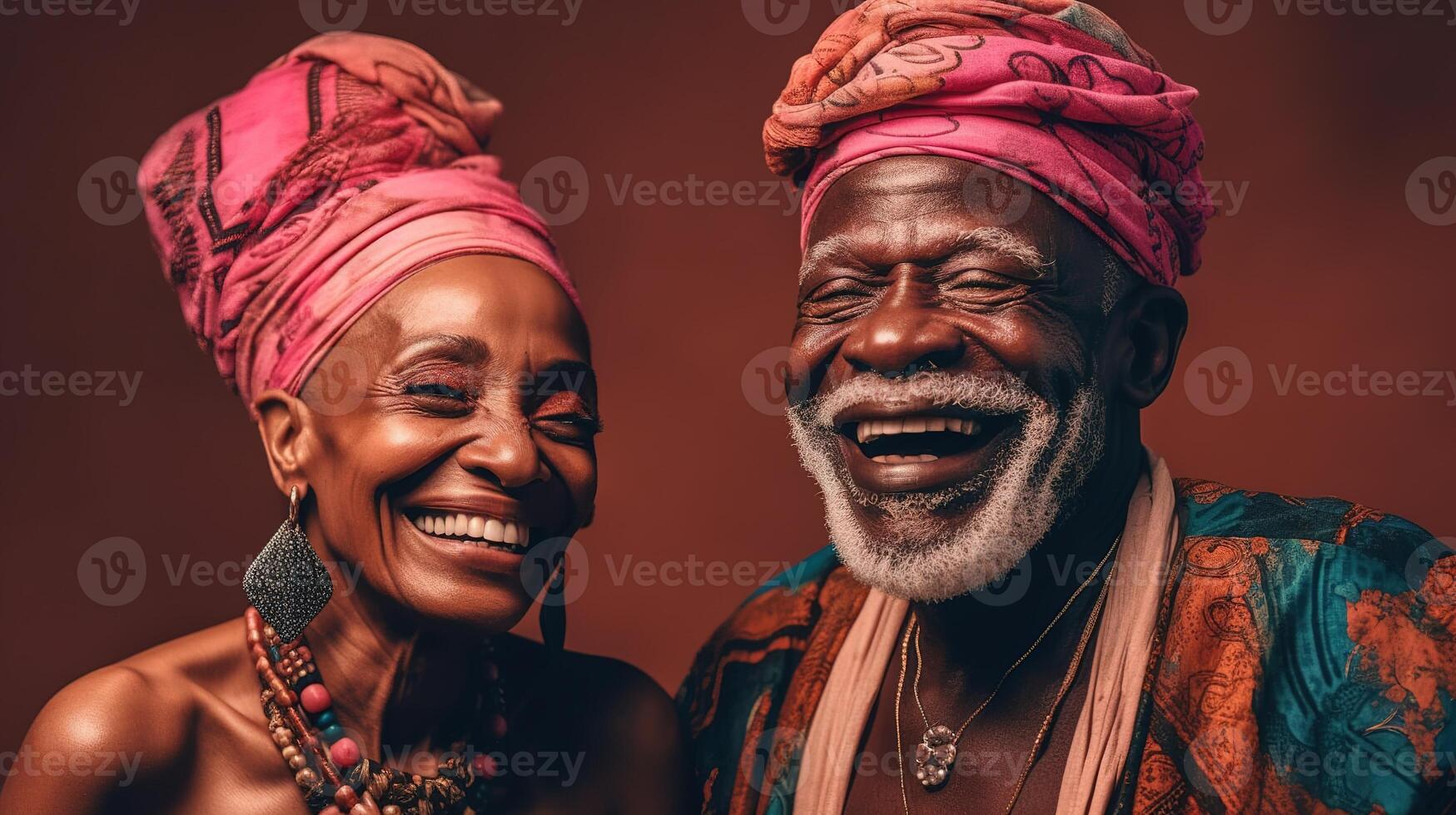 alegre mayor amor. africano Pareja Comparte la risa y felicidad. generativo ai foto