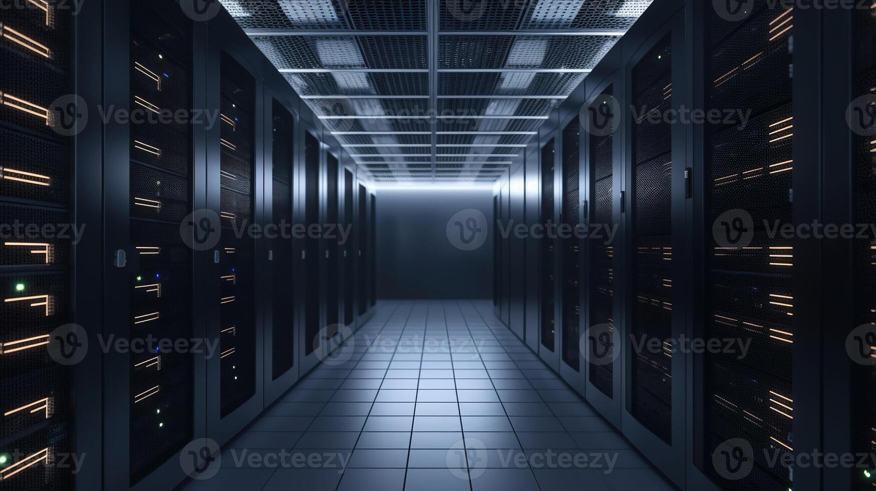 A Network Security Server Room Filled with Computer Racks. photo