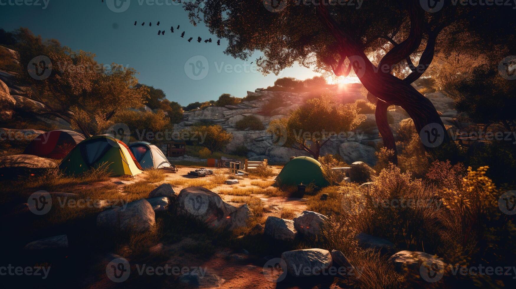 Dawn in the Wild, Camping at Sunrise. photo