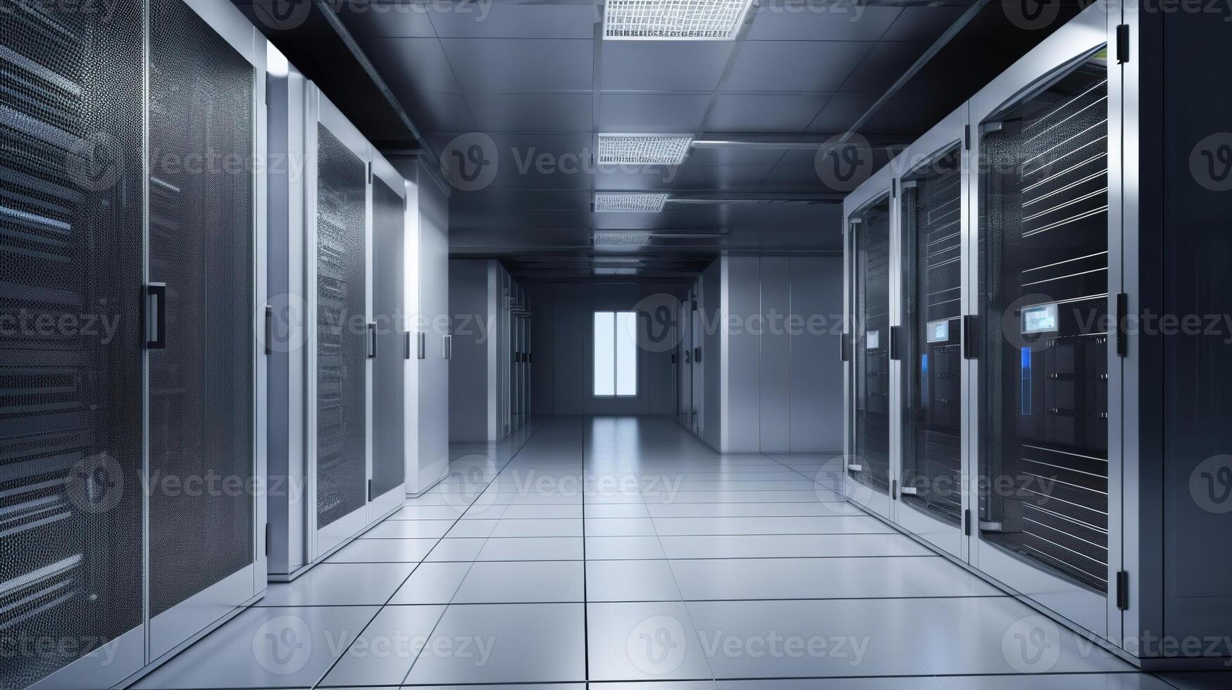 A Network Security Server Room Filled with Computer Racks. photo
