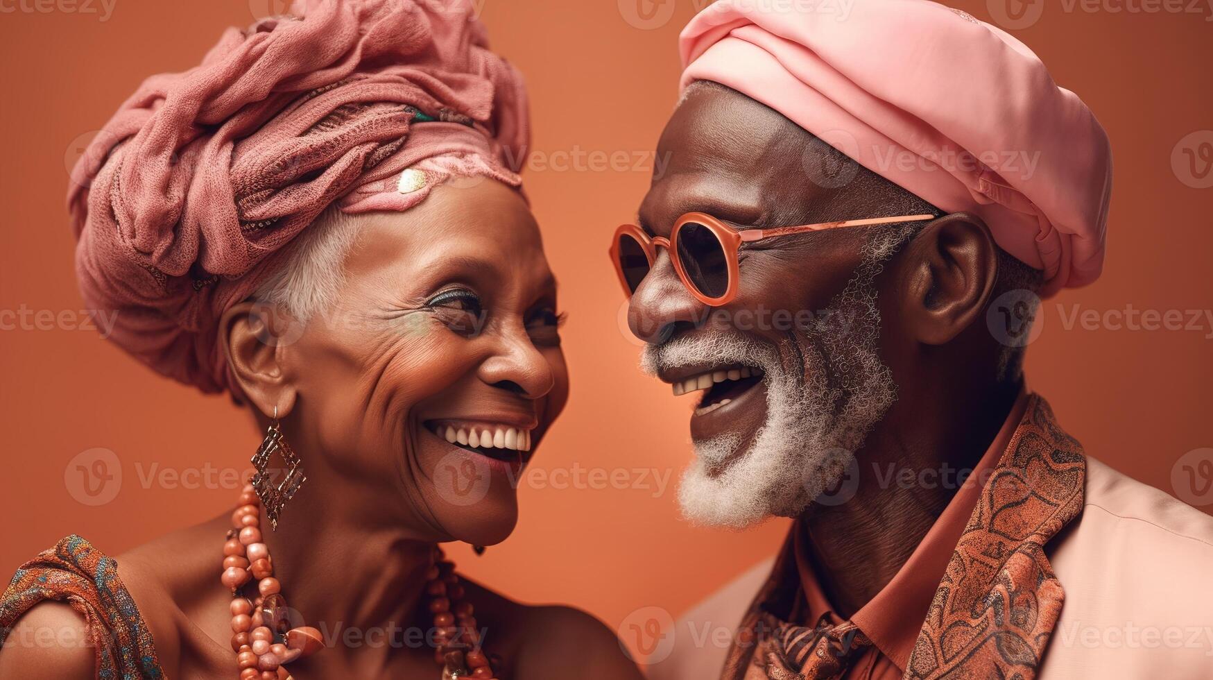Joyful Elderly Love. African Couple Shares Laughter and Happiness. Generative ai photo