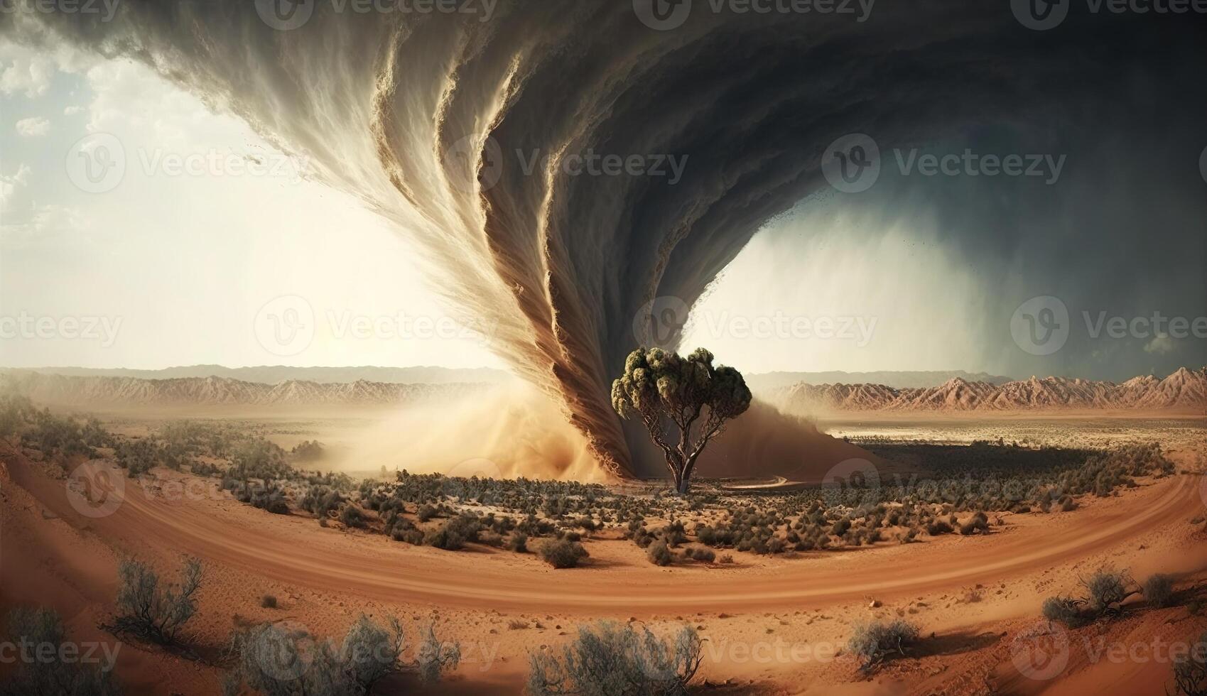 Massive Tornado Ravages Desert Landscape. photo