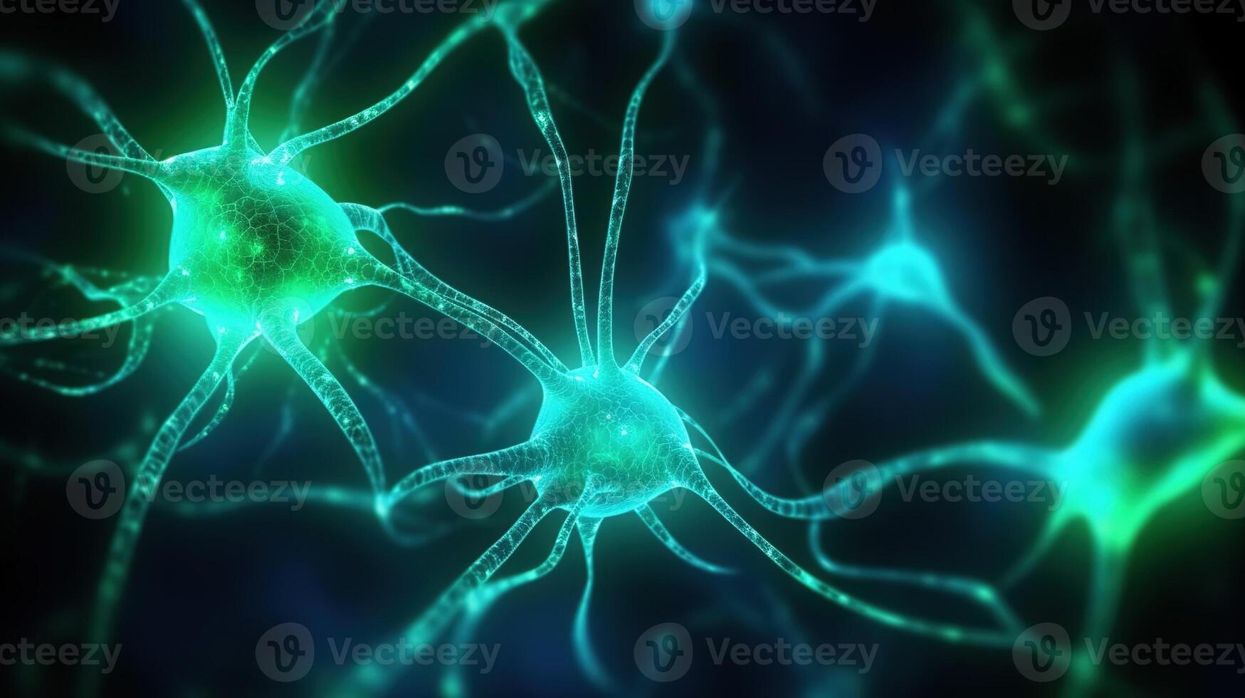 Neurons and Synapses Sending Signals in Glowing Network. photo