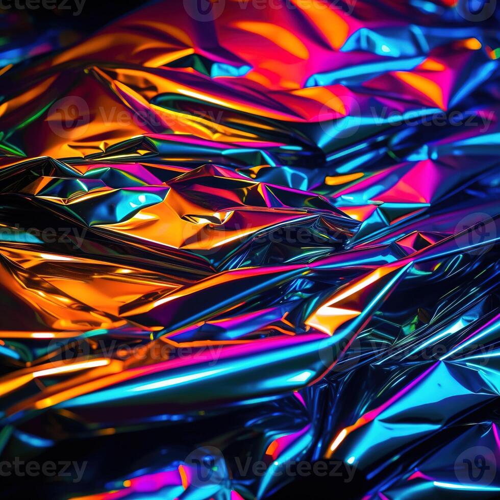 Abstract background, holographic fluid foil, metallic texture. photo