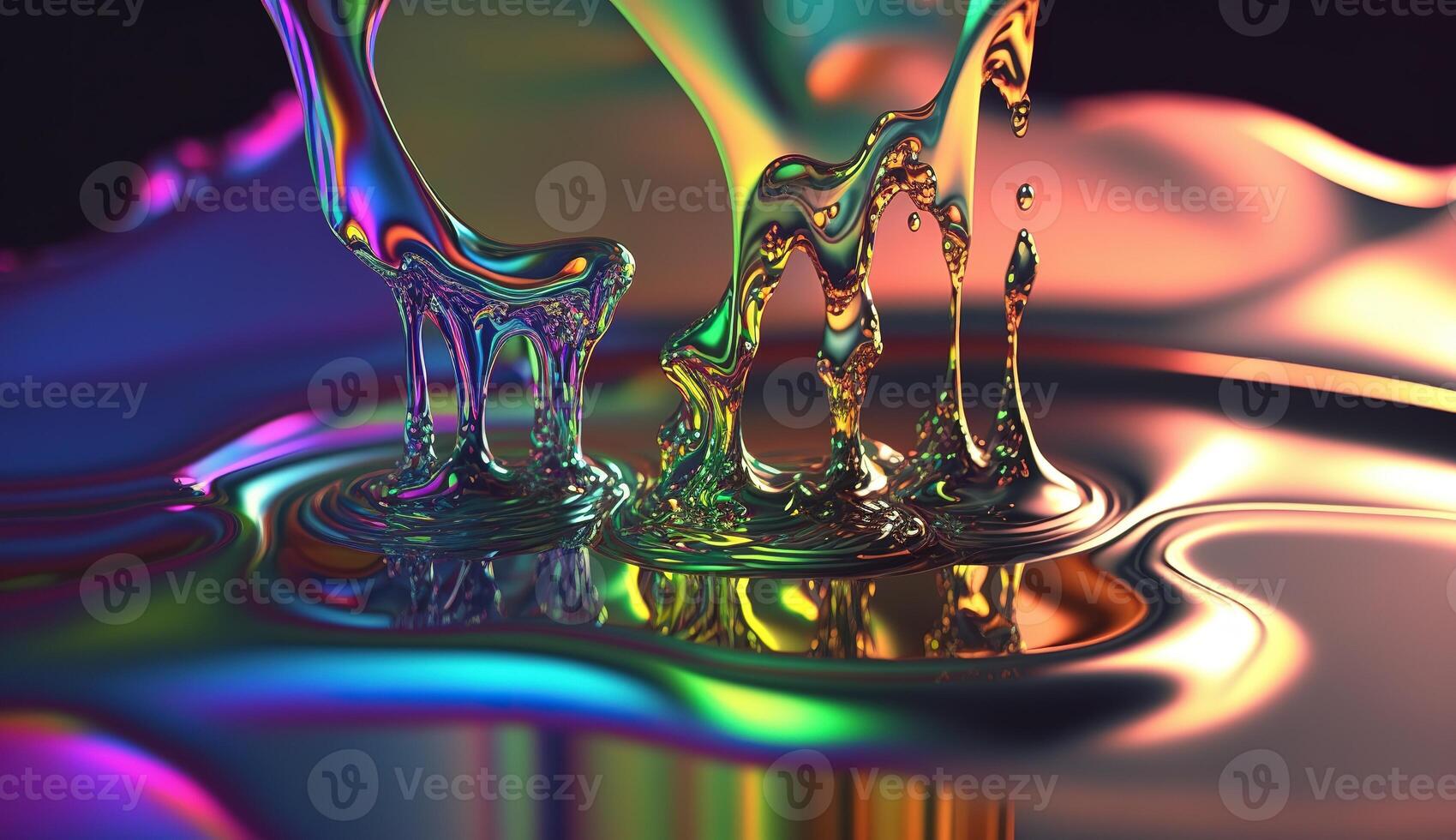 Abstract background, holographic fluid foil, metallic texture. photo