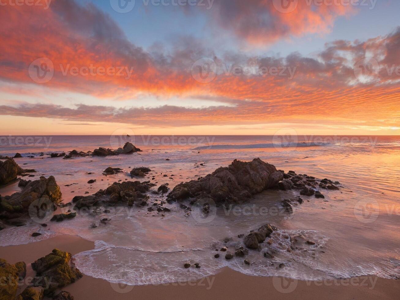 view of the sea with stones on the beach photo