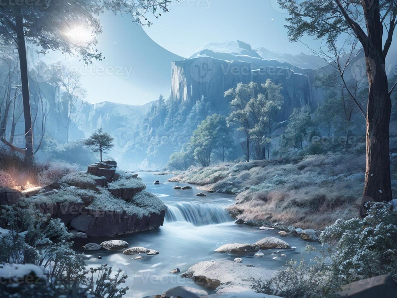 landscape of mountains, rivers and forests photo
