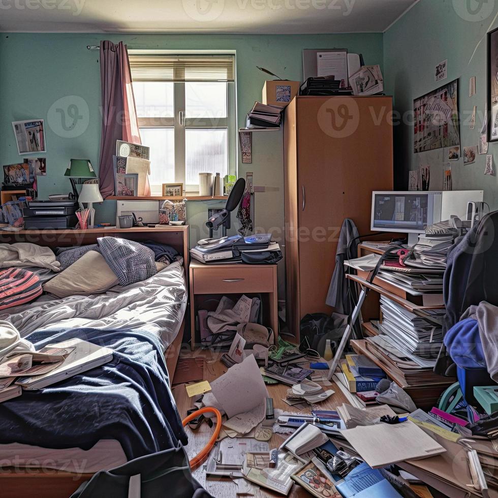 Cluttered room.AI Generation photo