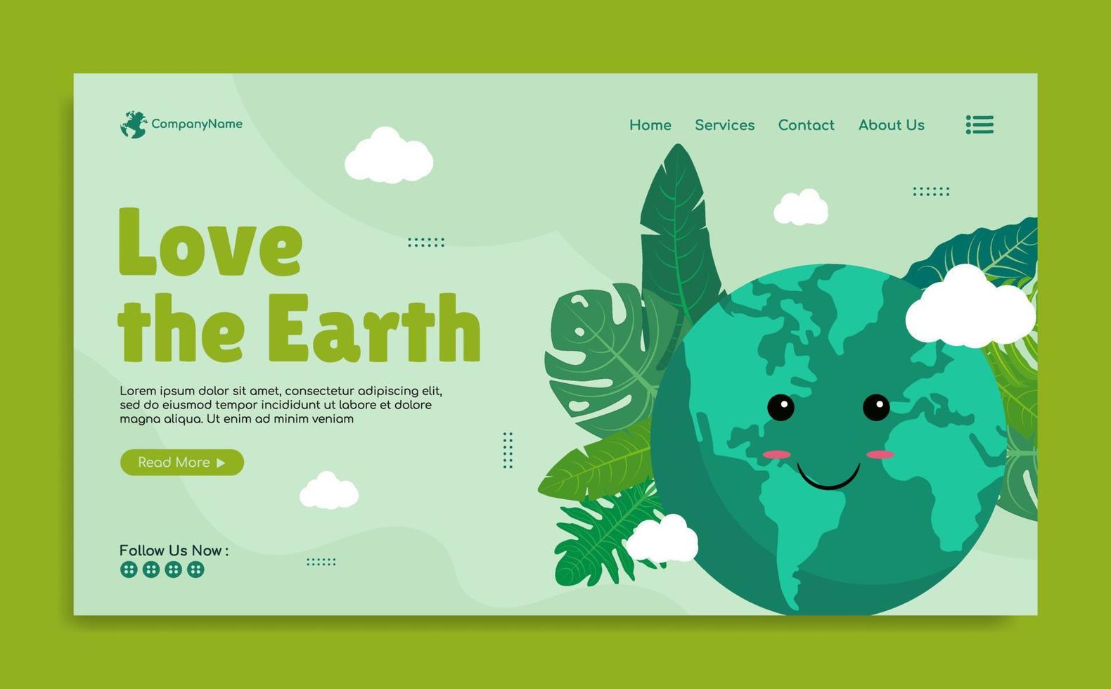 World earth Day Landing page template design vector