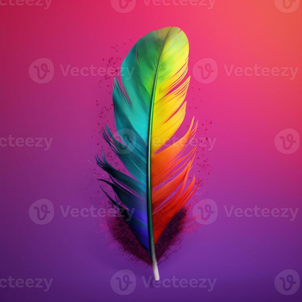 A feather with a rainbow background photo