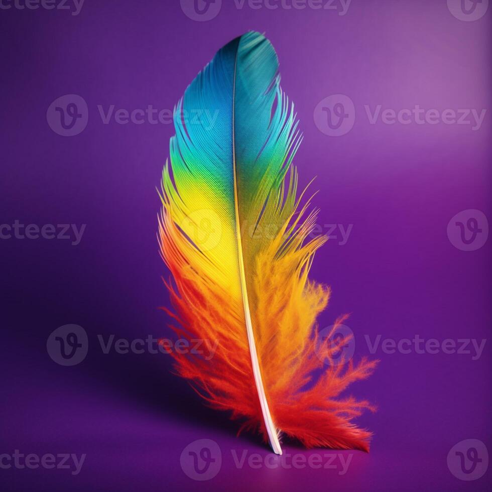 A feather with rainbow background photo