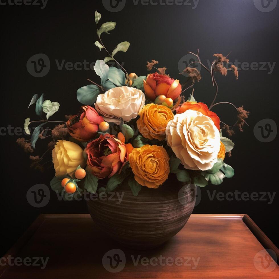 Flowers in background and in vase photo